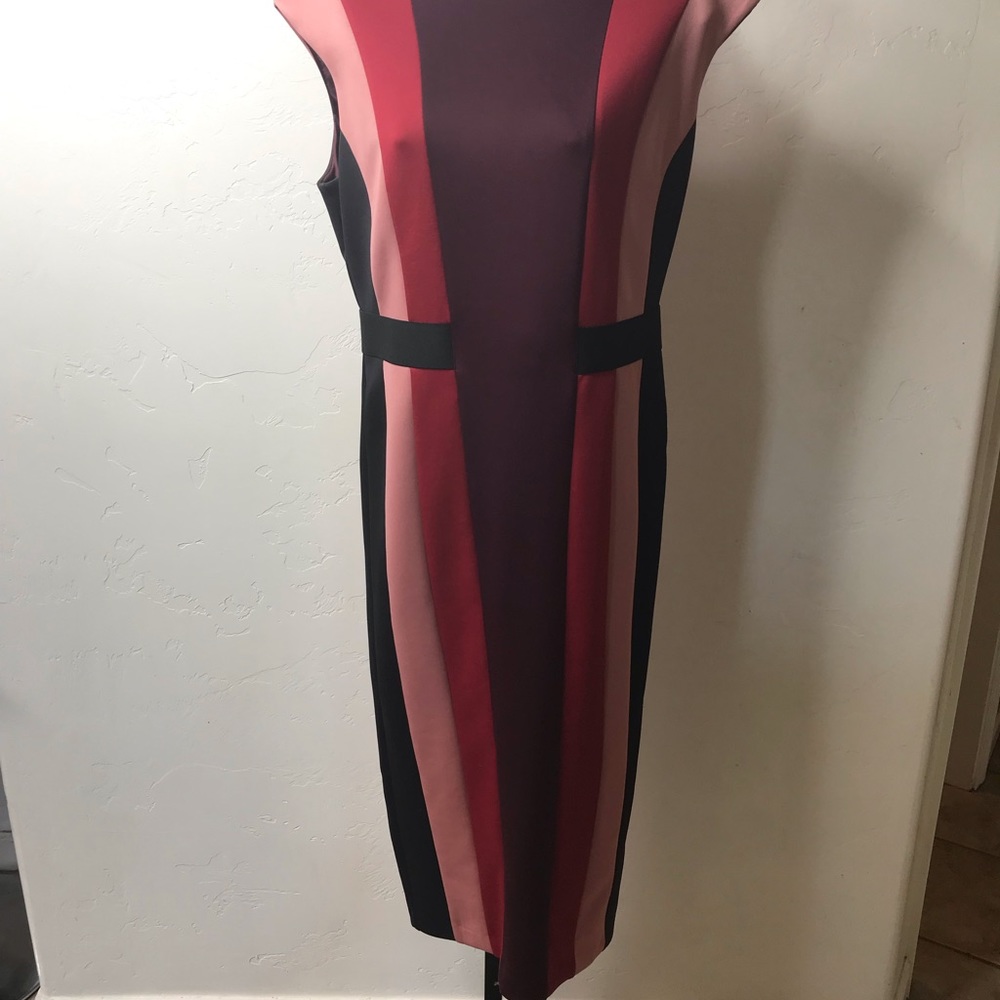 red colored midi dress with symmetrical design